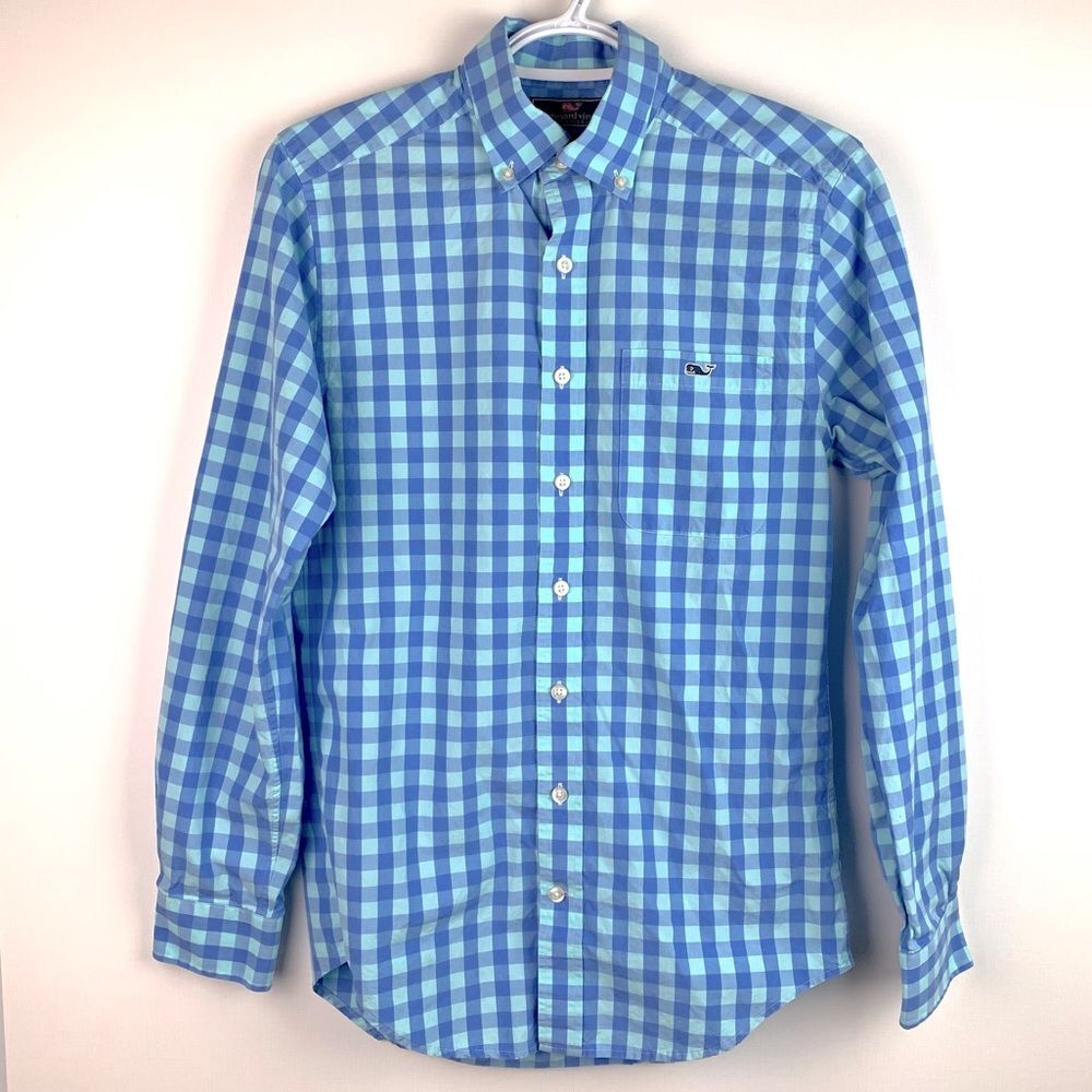 Vineyard Vines Men's Blue Gingham Tucker Slim Fit Cotton Button Down Shirt SZ XS